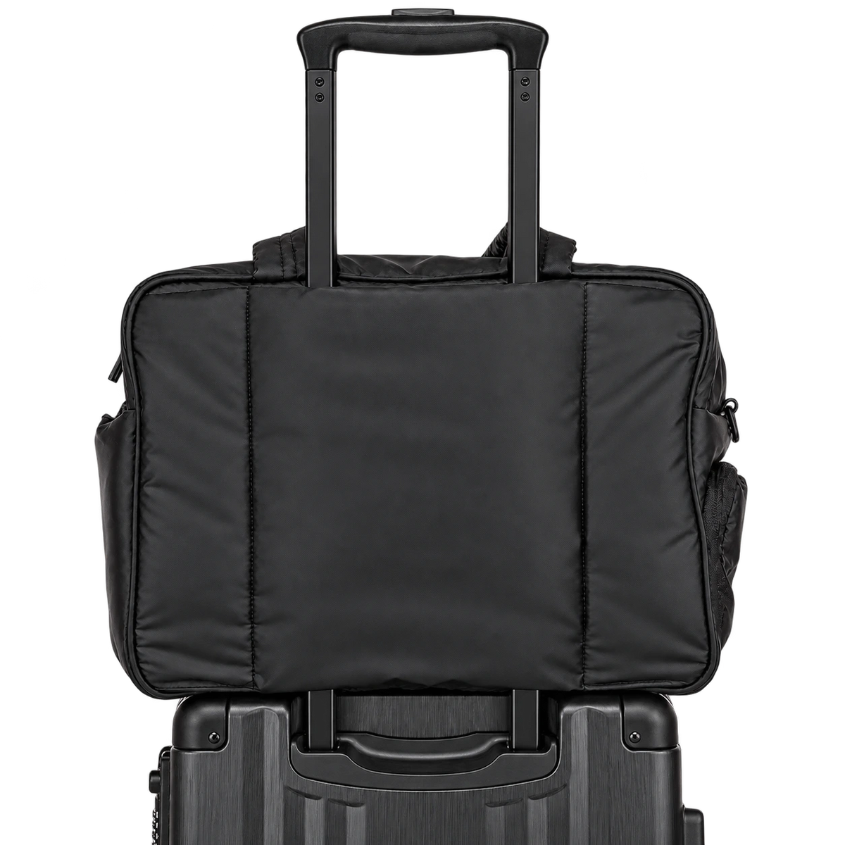 Black All-Day Tote - rear sleeve on a suitcase handle