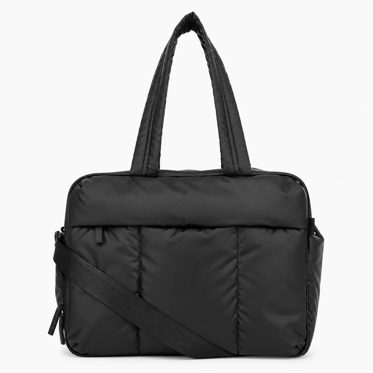 Black All-Day Tote - front view with shoulder strap