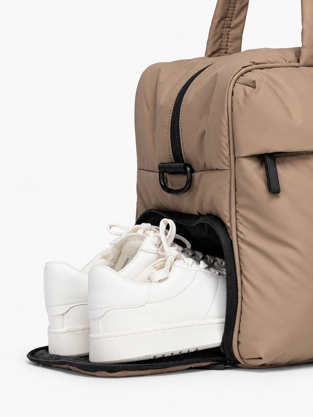 Taupe All-Day Tote - separate shoe compartment