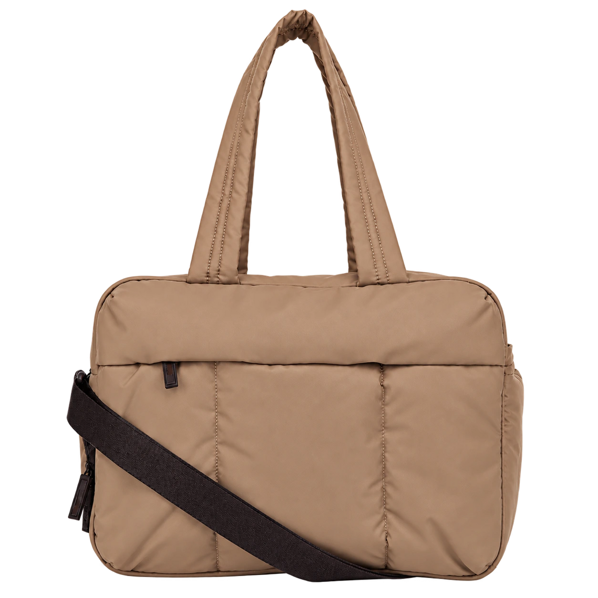 Taupe All-Day Tote - front view with shoulder strap