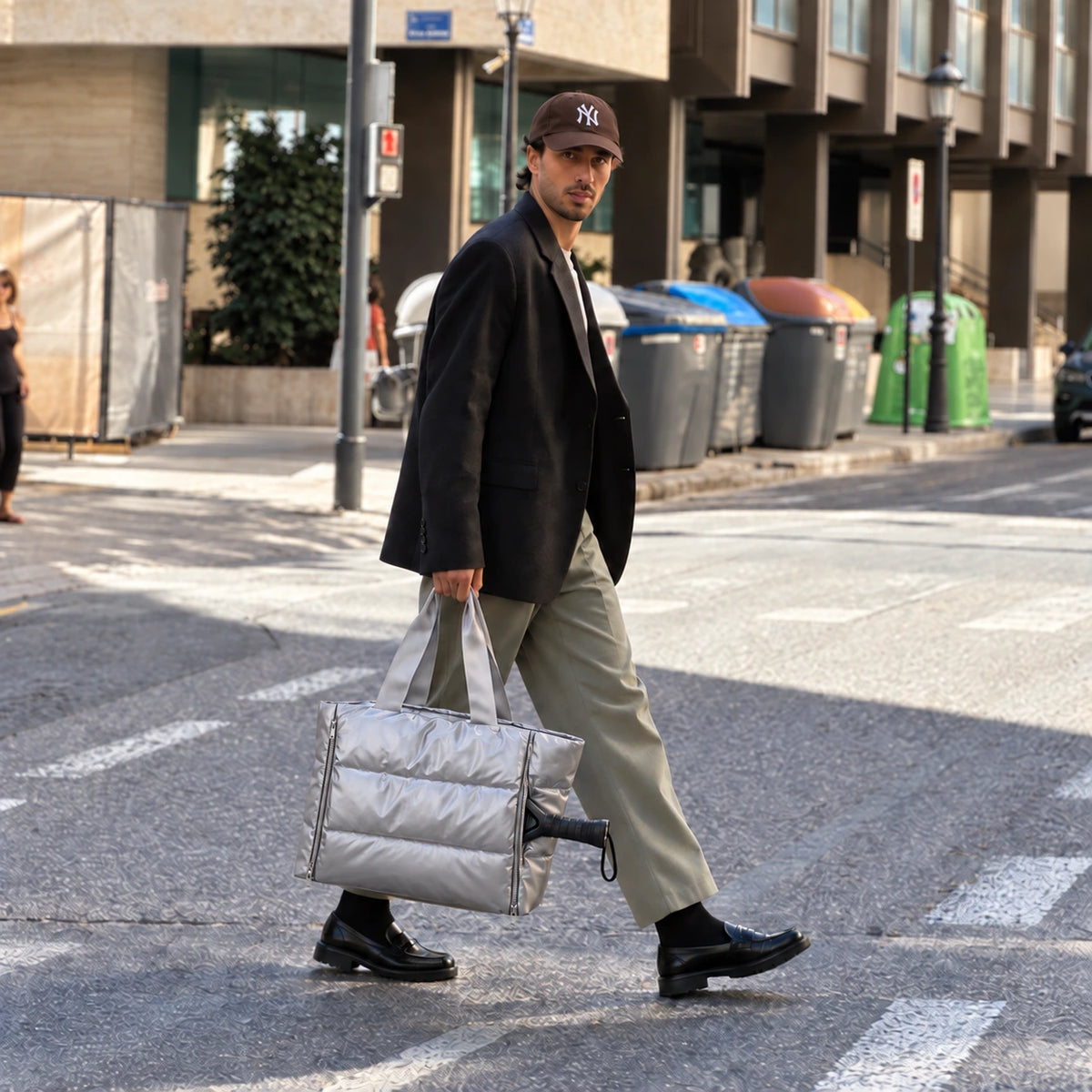 Silver Everyday Puffer — crosswalk lifestyle photograph